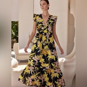 Who What Wear Floral Maxi Dress in Yellow, Black and Pink